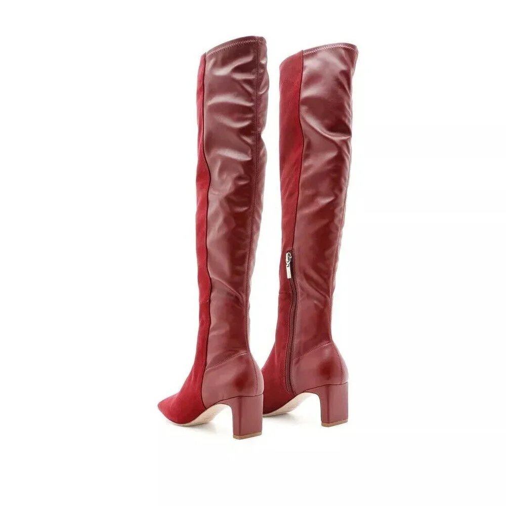 Schutz Donata Boots Red Burgundy Suede Leather Over the Knee 6.5 NEW $268